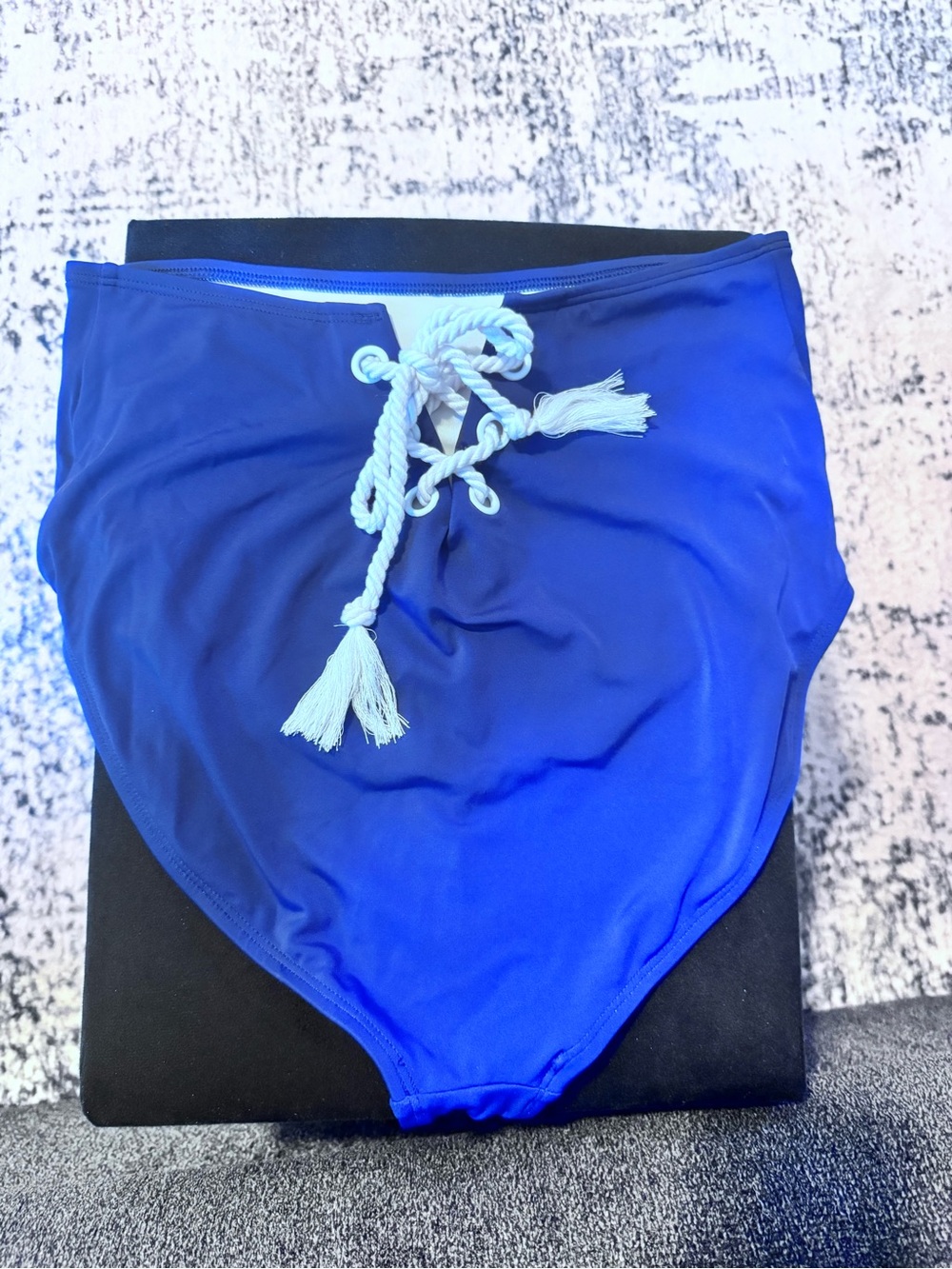 High-Waist Blue Women's Swim Bottom with Decorative Tie